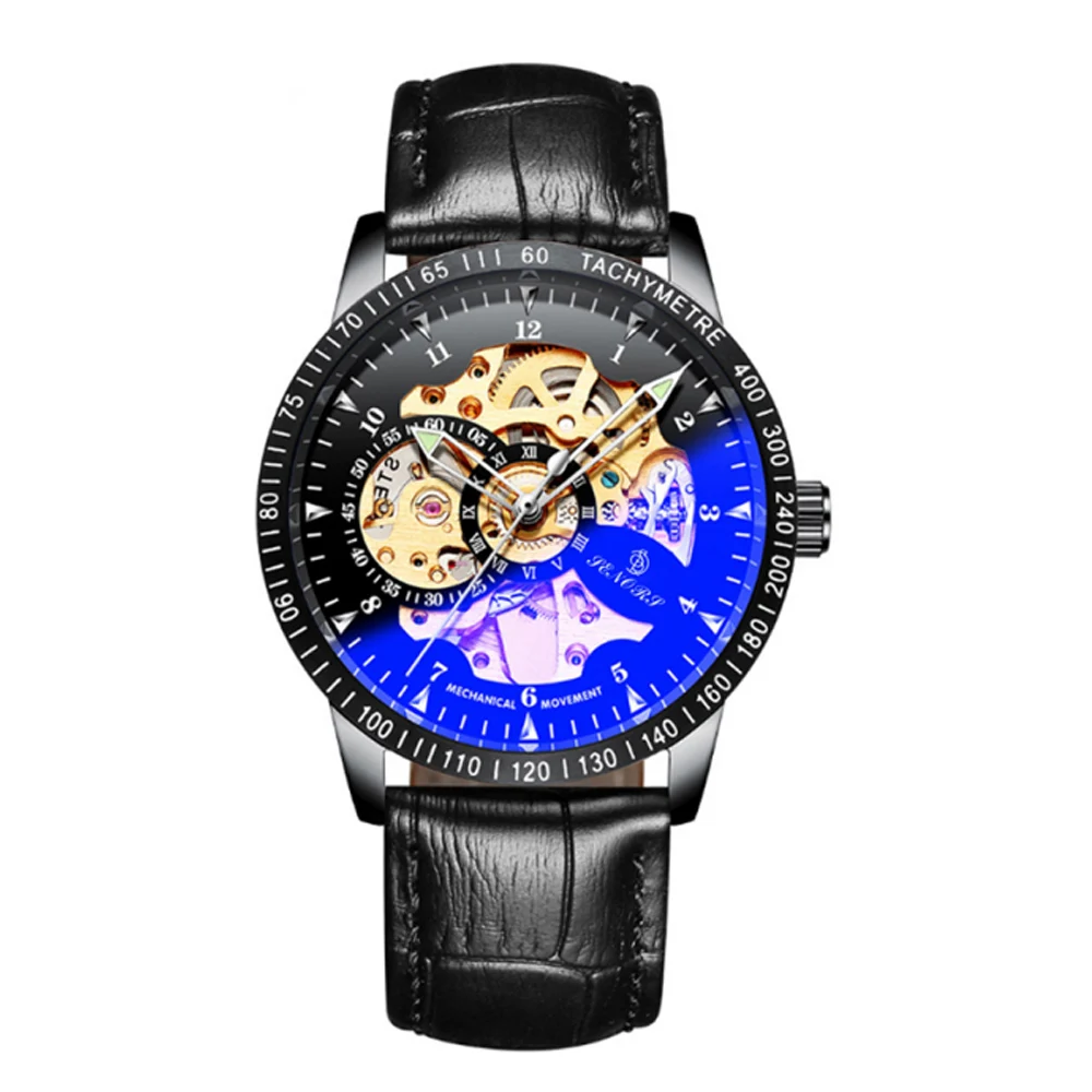 Люксовый бренд 3ATM Водонепроницаемые Мужские автоматические механические часы, кожаный ремешок, наручные часы для мужчин