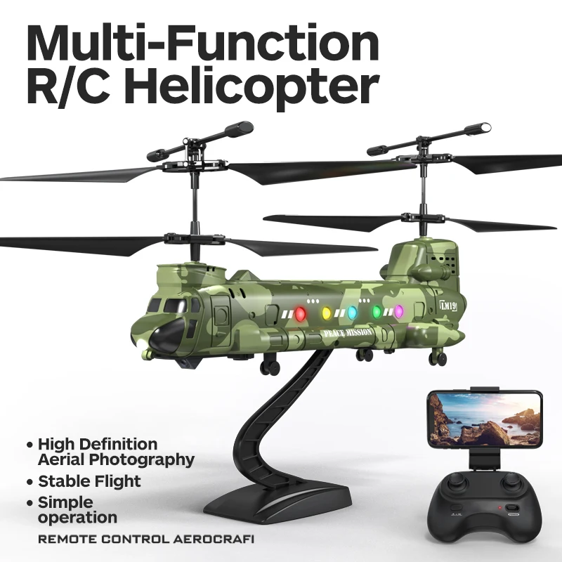 Dwi Dowellin Remote Control Helicopter, Military Transport RC Helicopter with Altitude Hold, One Key take Off/Landing, LED Light