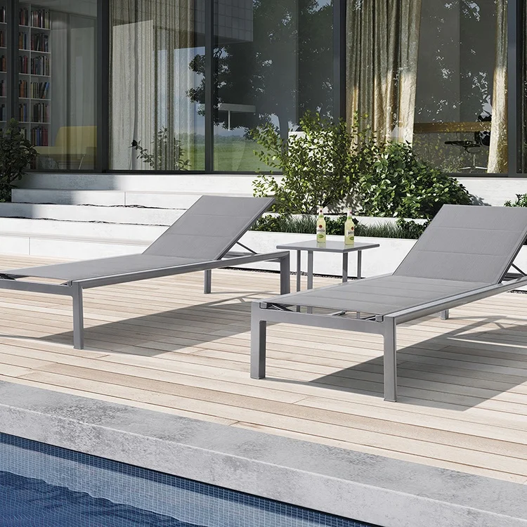 Modern Outdoor Furniture Aluminum Sling Sun Lounger Reclining Beach Sun Lounger Outdoor Sunbed