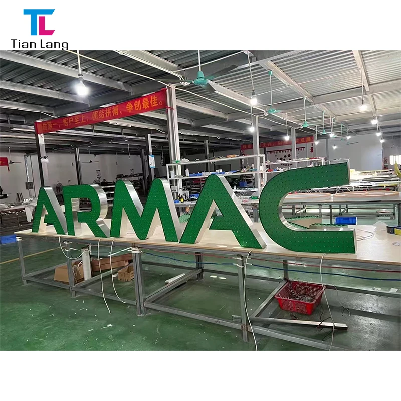 Custom Indoor Outdoor Led Lighting Alphabet 3D Backlit Brushed Metal Gold Color Business Channel Letter Sign