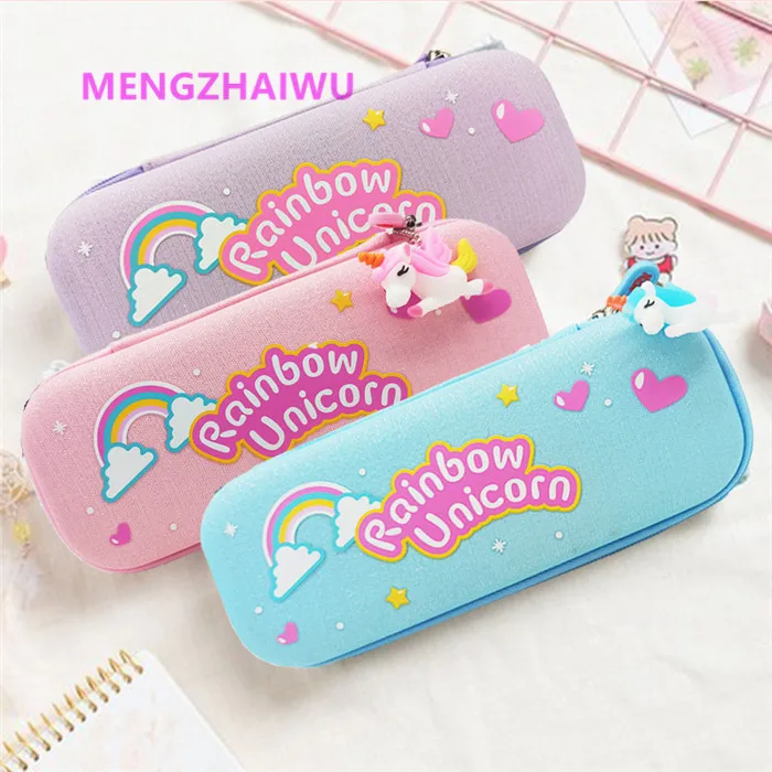 South Korea best selling stationeries for kids fancy rainbow plastic pencil bag EVA waterproof zipper kawaii pencil case