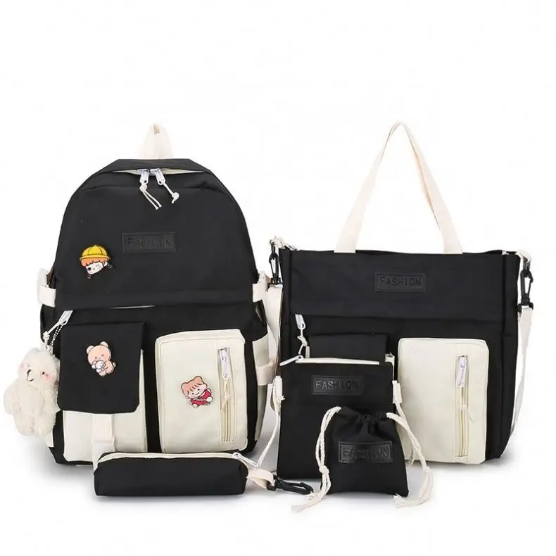 ODM/OBM High Quality Fashion Travel Waterproof 5pcs In 1 Set College School Trendy Backpack Bag Girls