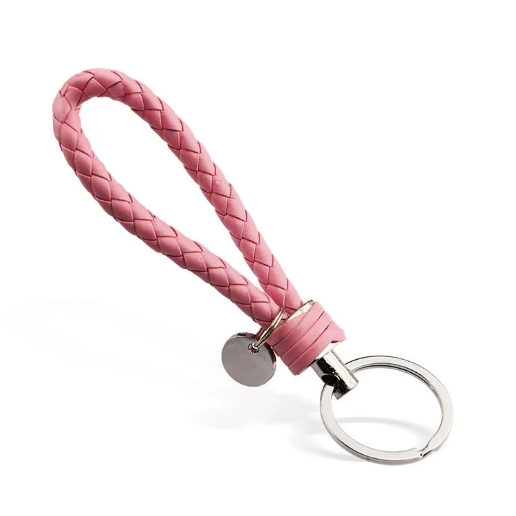 Cheap Good Quality Colorful Custom Laser LOGO Pu Leather Braided Rope Keychain Key Ring Leather Car Keychain