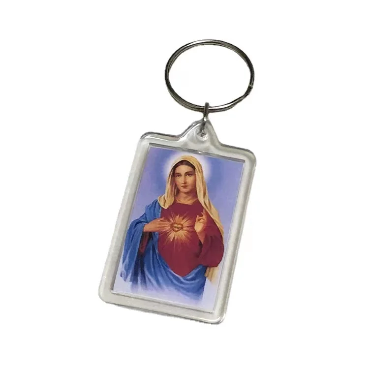 Custom Image Acrylic Religious Key Chain Transparent Catholic Keychain