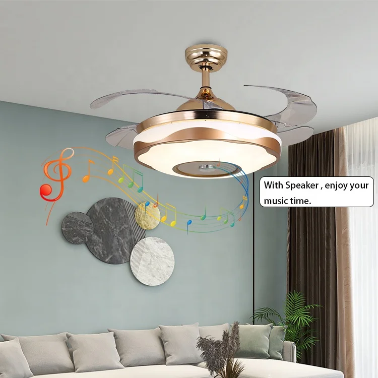 OEM ODM invisible 42 inch ceiling fan fancy modern luxury led ceiling fan with light and speaker