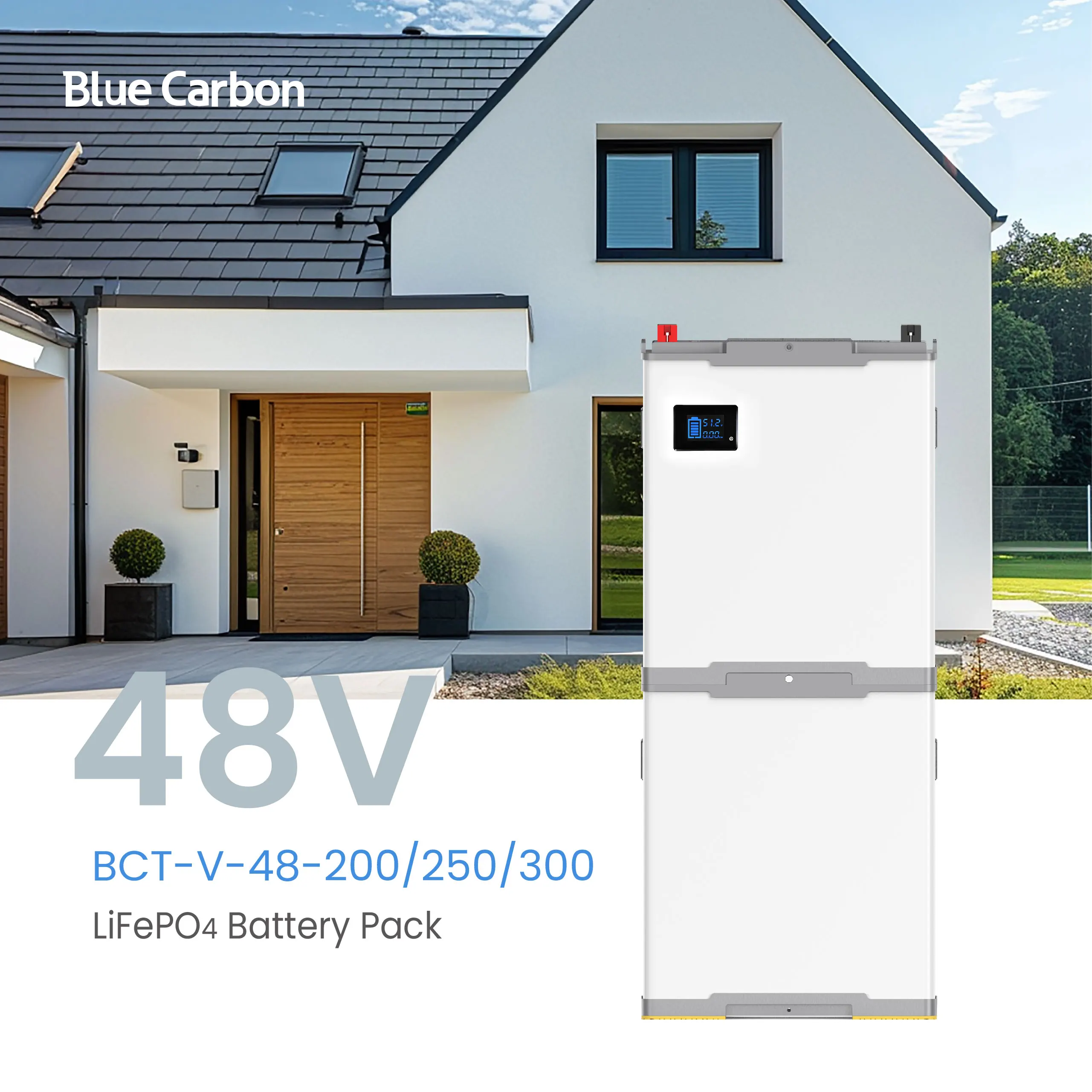Blue Carbon 5 Years Warranty 48V 200Ah 250Ah 300Ah Off Grid Solar System 51.2V 10kW 12kW 15kW Lifepo4 Solar Lithium Ion Battery