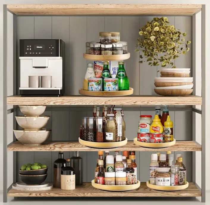 2 Tier Bamboo Lazy Susan Organizer Kitchen Turntable Organizer for Cabinet Pantry Table Organization