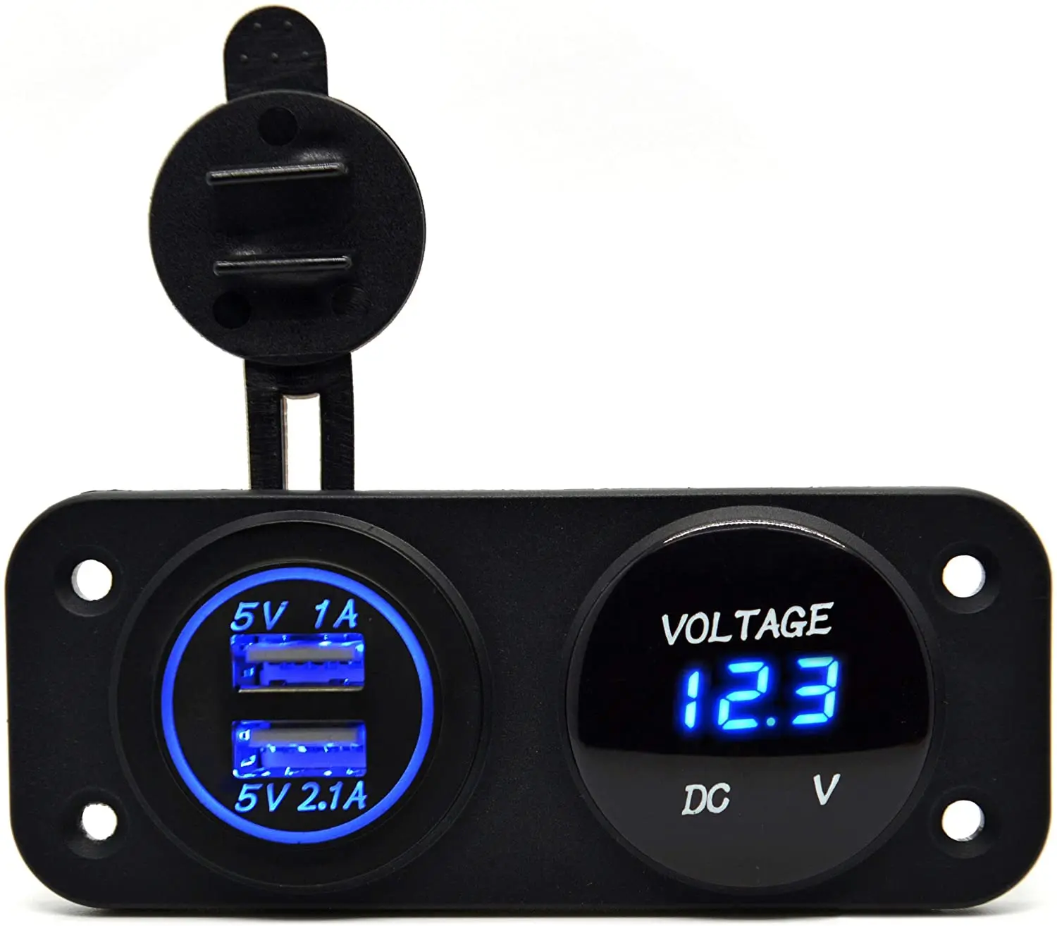 Dual USB Port Power Socket Outlet Charger Adapter 3.1A + 12V LED Voltmeter for Motorcycle Car Marine Boat Rv ATV Caravan Vehicle