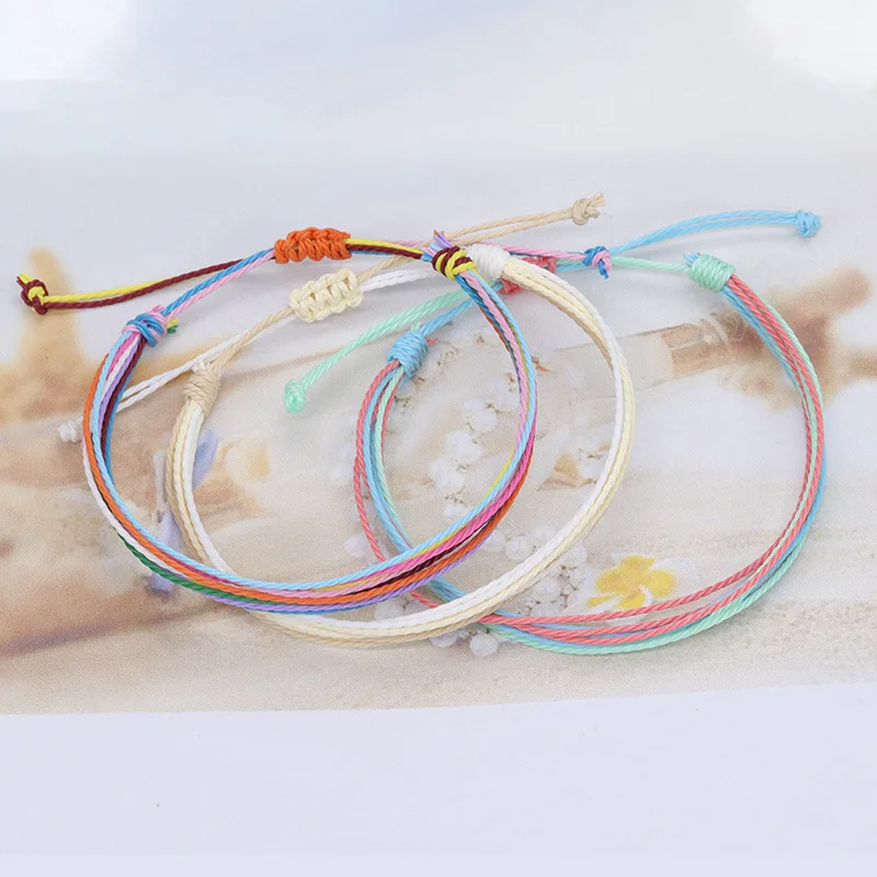 Wholesale Handmade Wax Rope Charm Bracelet Waterproof Adjustable String Thread Bohemian Multilayer Anklet