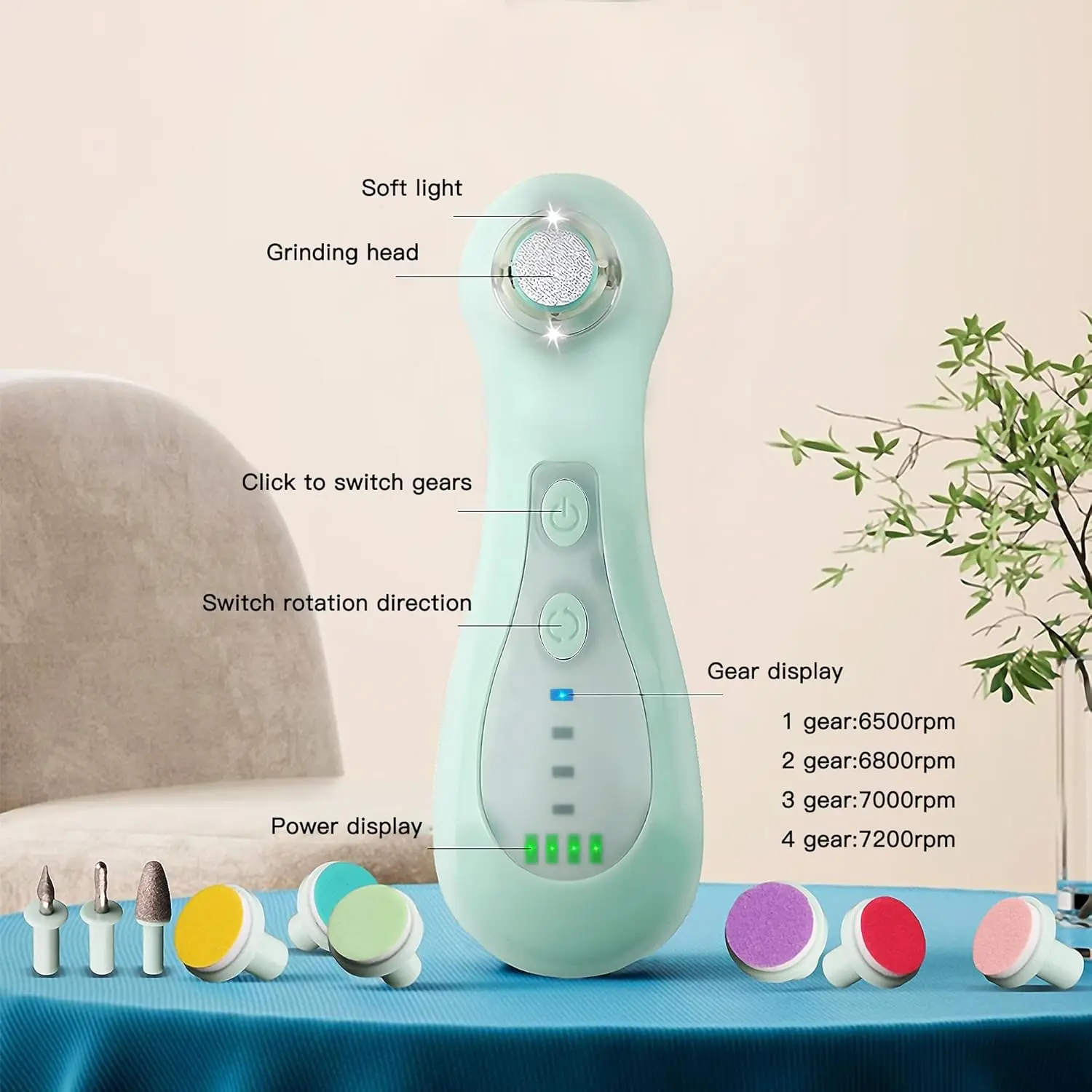 Baby Electric Nail Trimmer,Rechargeable Nail Filer,4 Speed Modes Cordless Safe Electric Nail Drill Machine with LED Spotlight