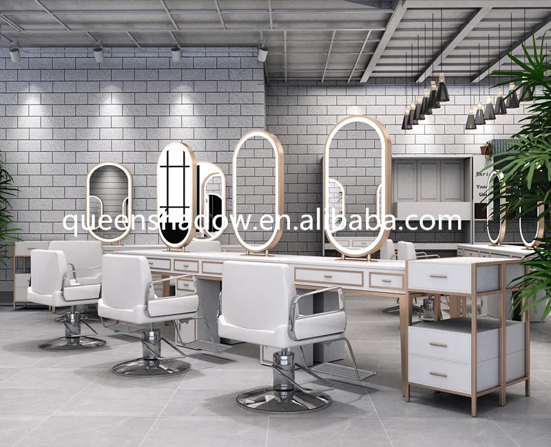 Kingshadow single styling salon barber mirror led salon work stations barber station for sale