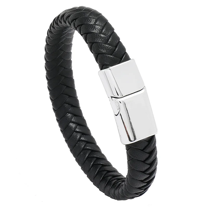 MCA016 Unisex Braided Leather Bracelet with Magnet Buckle Personalized PU Leather Cord Men Women Punk Style Gift Wedding Party