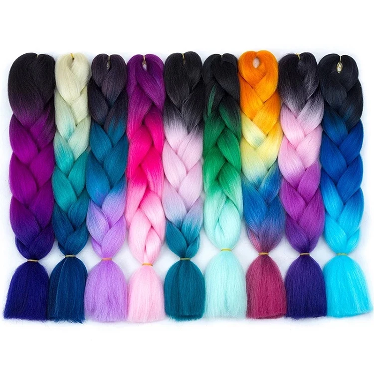 
Hot Selling 24 Inches 4 Tone Xpression Jumbo Braid Hair Synthetic Expression Ombre Colorful Braiding Hair Extension 