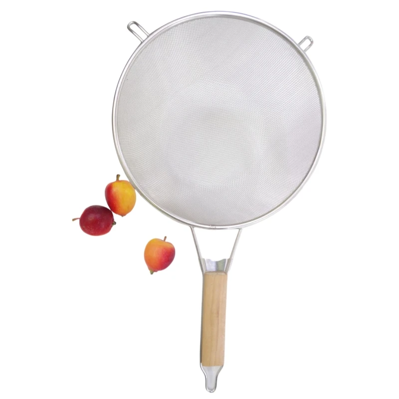 Kitchen Metal Strainers Colanders Stainless Steel Fine Mesh Strainer With Wooden Handle For Food Noodle Fruits And Vegetables