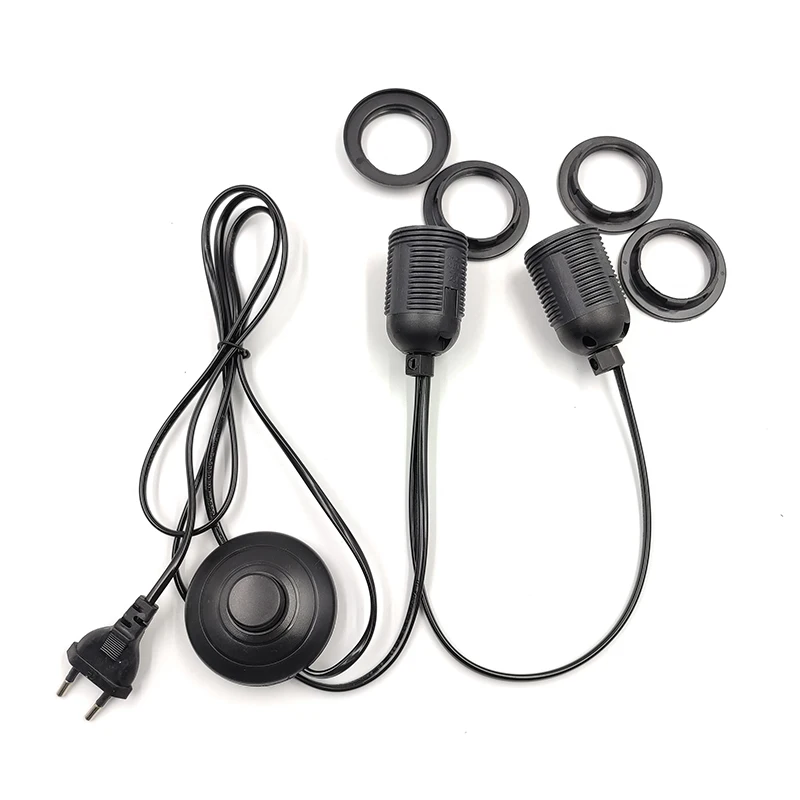 Hagood EU plug+2PCS E27 full tooth lamp head Double ring  Power Cord Holder Adapter Converter For Bulb Lamp CE 317 Half Tooth