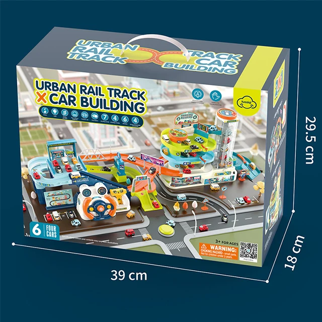 KSF DIY Assemble Multifunction Urban Rail Transit Steering Wheel Toys Car Driving Simulation Car Track City Slot Parking Lot Toy