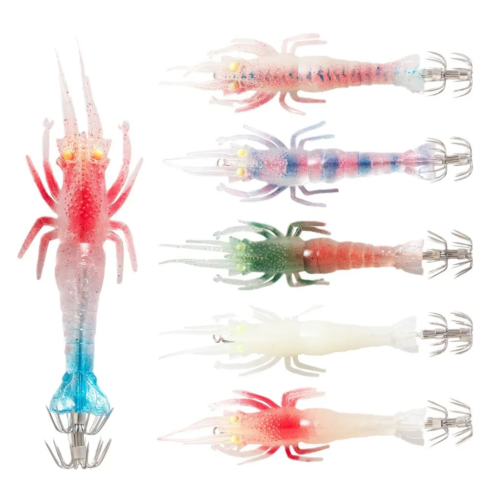 Светящаяся бионическая приманка для креветок Мягкая дальней морской рыбалки наживка ловли кальмаров игрушка имитация