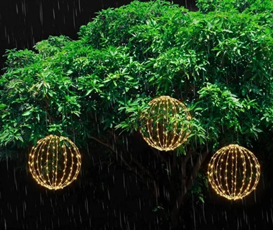 3D Складная светодиодная металлическая Сфера железная рамка шарики Рождественская наружное использование медная проволочная гирлянда