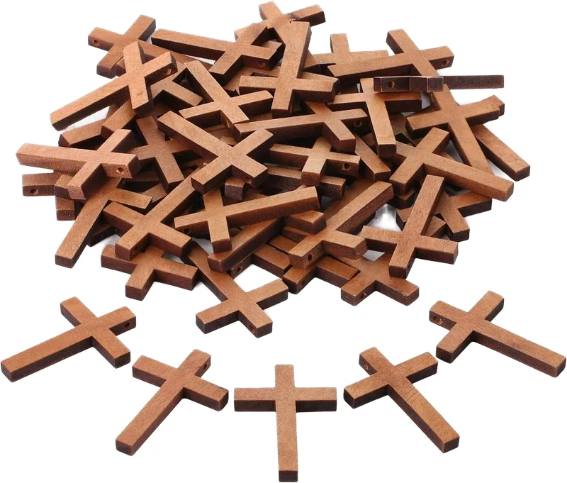 100pcs/set Diy Trendy Religious Classic Natural Wood Cross Charms for Unisex Jewelry Making Perfect Gift
