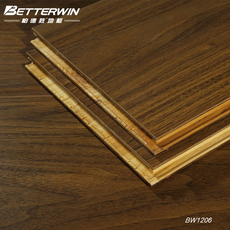 E015mm laminated solid keruing wood floor indoor parquet walnut veins multi-layer hardwood laminate flooring