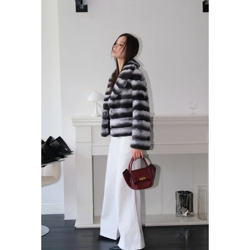 High Quality Fur Short Chinchilla Jacket New Product Women Winter Warm Winter Coats Rex Rabbit