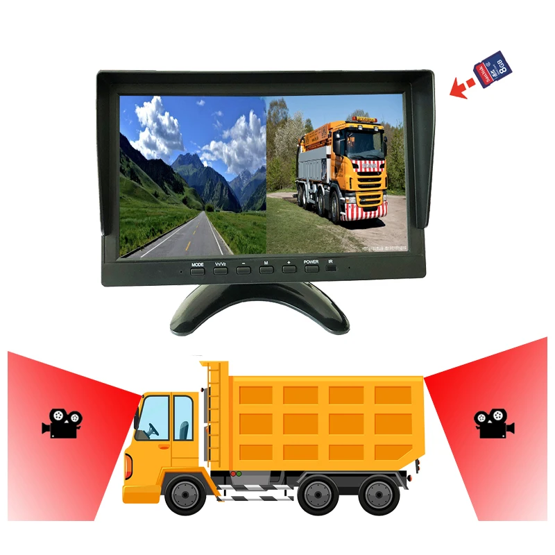 Truck 10.1 inch HD DVR monitor car rear view tft lcd monitor 2CH video input for bus truck reversing aid