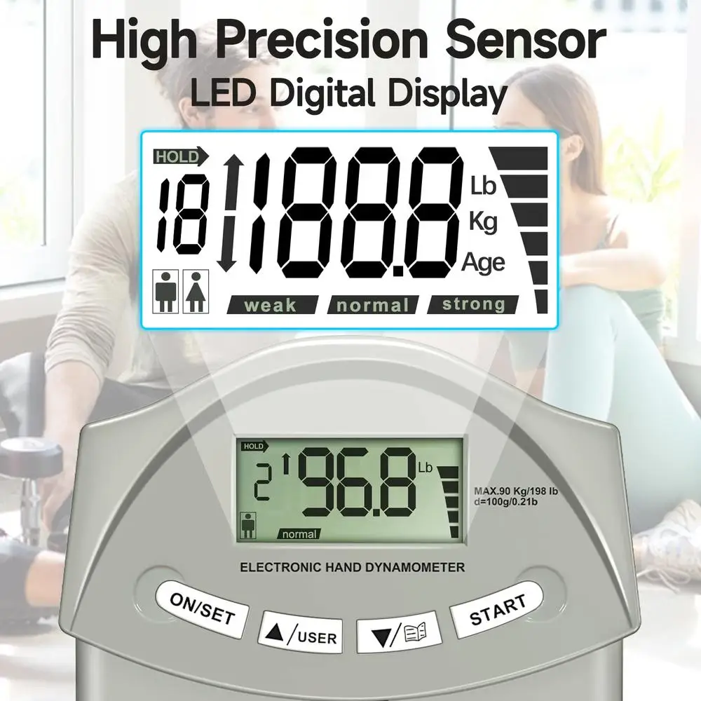 MKAS Grip Strength Tester 198 Lbs 90 Kg Digital Dynamometer Hand Grip Measurement Meter Hand Dynamometers