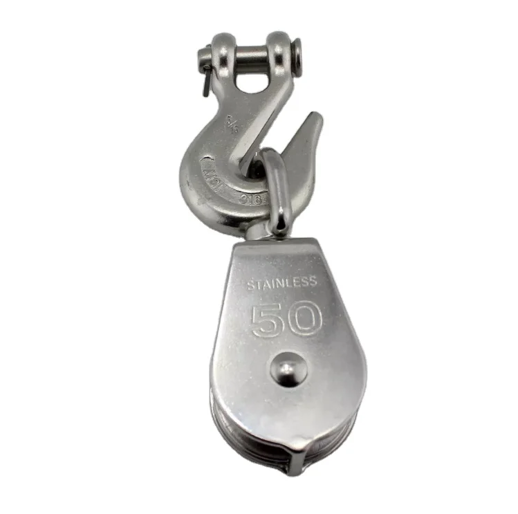 Stainless Steel Wire Rope Crane Pulley Block Lifting Crane Swivel Hook Pulley Single Sheave Swivel Eye