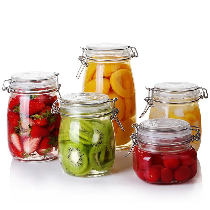 High Quality Classic Design Glass Storage Tank Snap-on Cover Jam Honey Candy Tea Coffee Cereal Grains Spice Jar Storage Kitchen