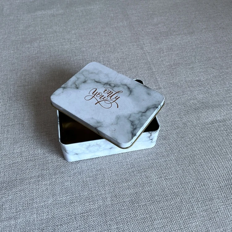 Custom Marble Printed Packaging Small Wedding Gift Food Tin Box metal box custom marble
