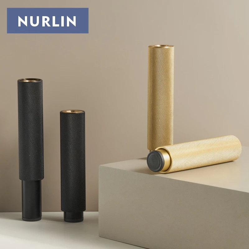 Nurlin Brass Knurled Diamond Cut Pattern Adjustable Height Furniture Cabinet Foot Firmly Supported Knurling Legs Black Gold