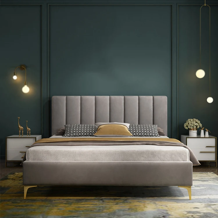 Foshan Factory Direct pink Queen Size Bedroom Furniture Set Velvet Fabric Bed with Storage for Hotel Home Apartment
