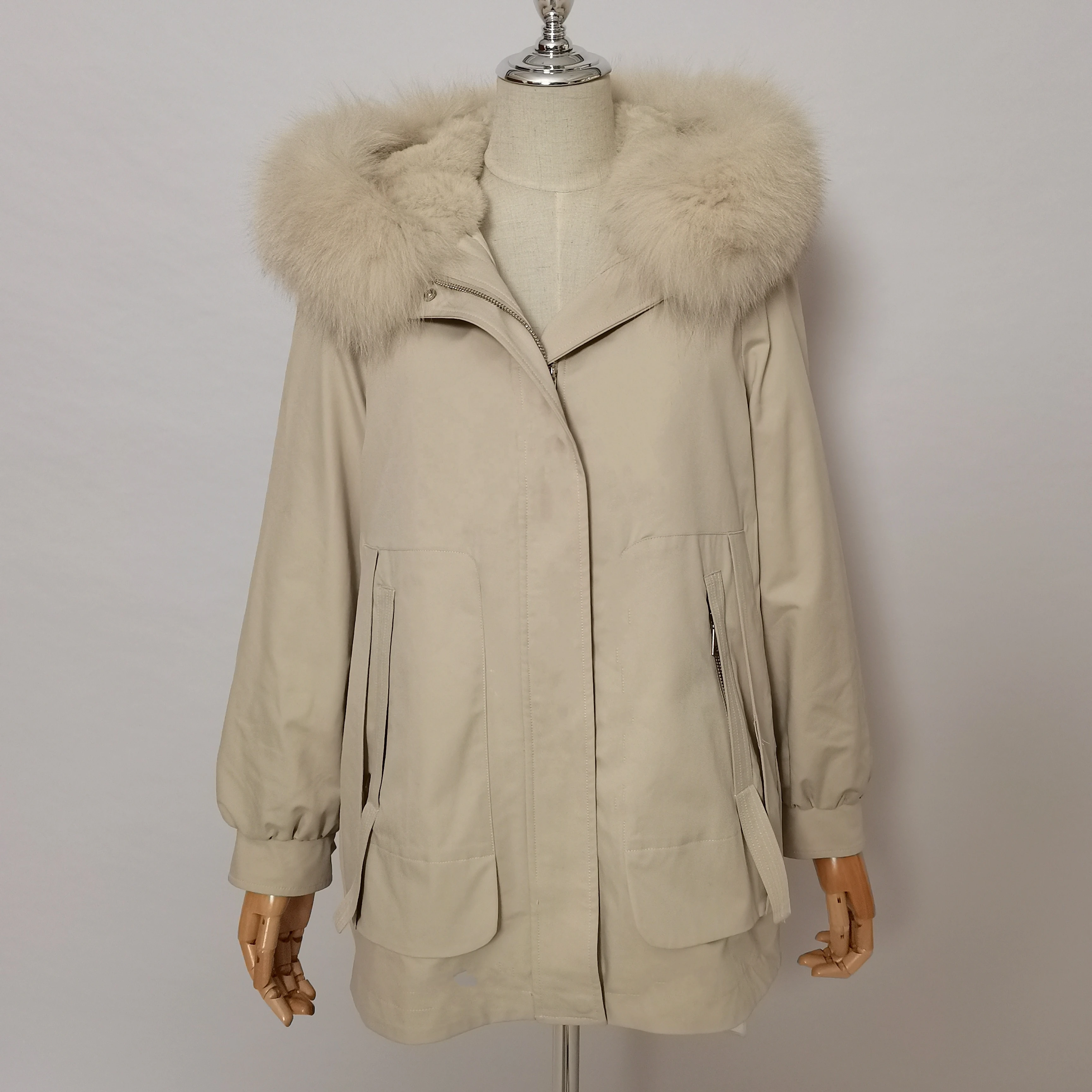 2021 winter new real fur coat jacket women fox fur hood trim warm  rabbit fur liner coat women parkas coat