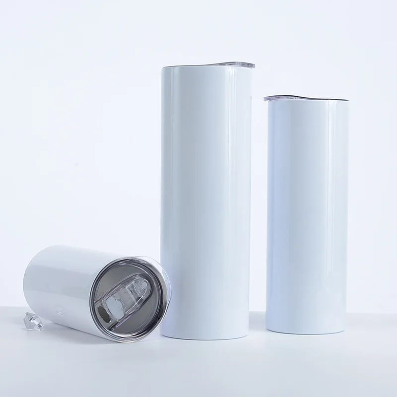 15oz 20 oz 30oz stainless steel water bottles cups white sublimation blank straight skinny tumbler with lids