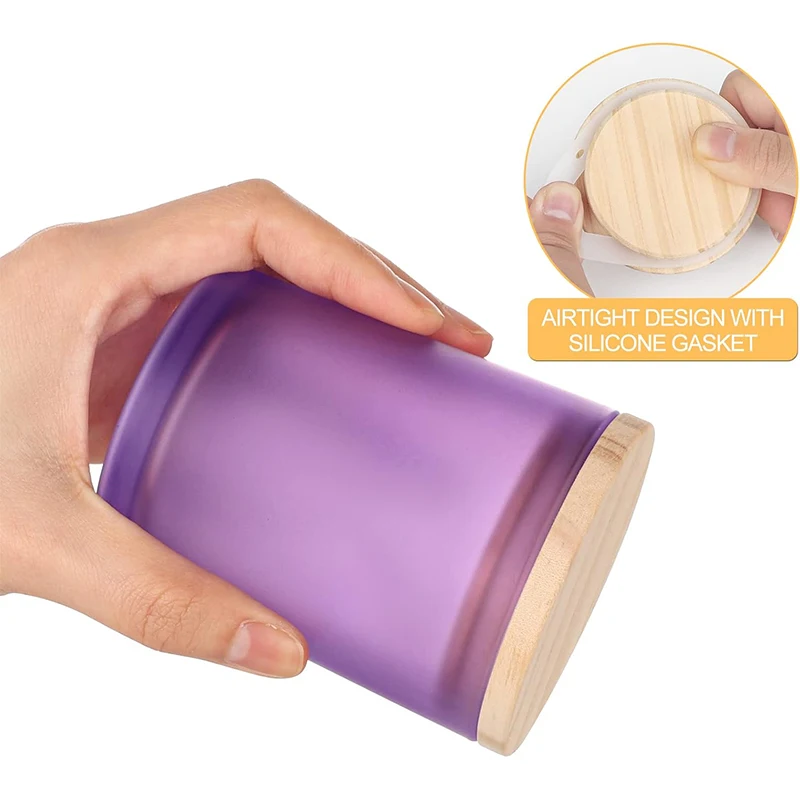 7 OZ Thick Frosted Purple Color Glass Candle Jars Candle Containers 200ml Empty Jars with Wood Lids for Candle Making