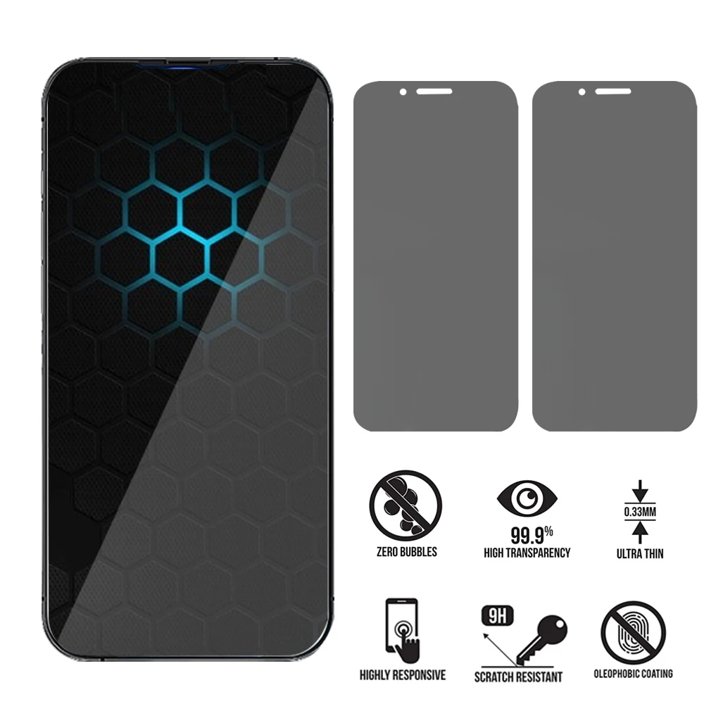 XOWO 3D Full Cover Protective Glass Screen for iPhone 14 13 12, 30 Degree Anti Spy Privacy screen protector