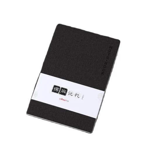 Pocket size linen PU leather soft cover black notebook journal notepad
