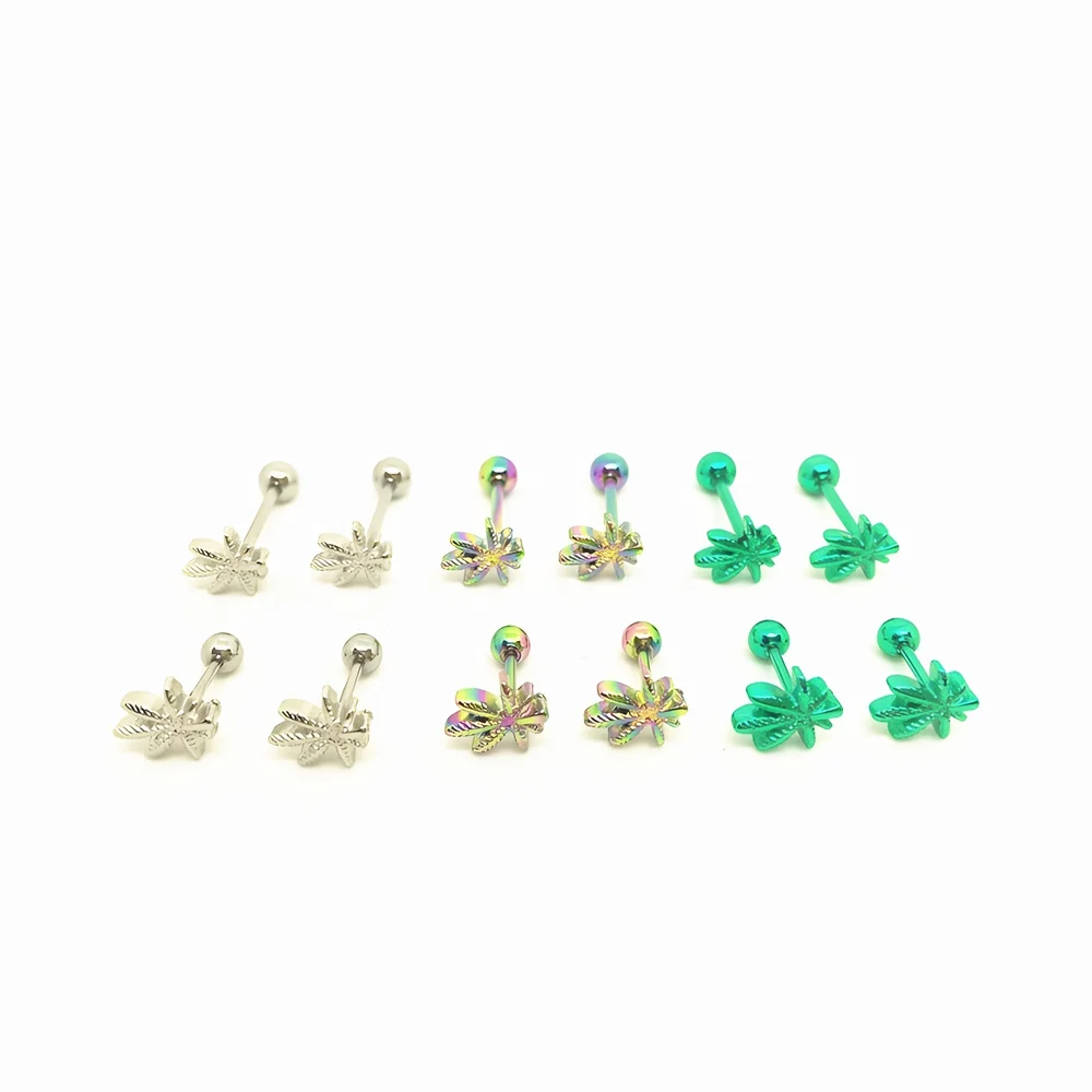 original design stainless steel hemp leaf earring hot sales maple leaves women ear stud