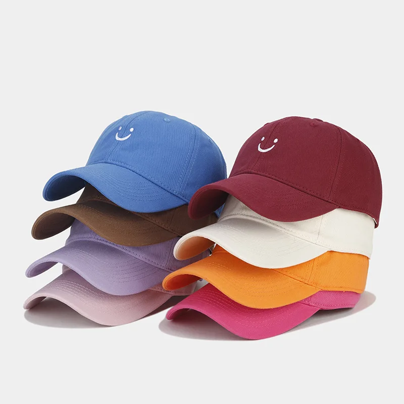 Dynamics Twill Cotton 6 Panels Adjustable Baseball Cap Women Men Casual Solid Color Hip Hop Hats Embroidery Smile FaceVisor