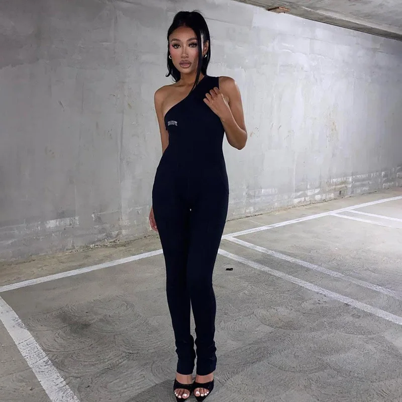 2022 Popular Plain Sleeveless Hollow Out Jumpsuits For Women Slit Hem Cross Halter Playsuits
