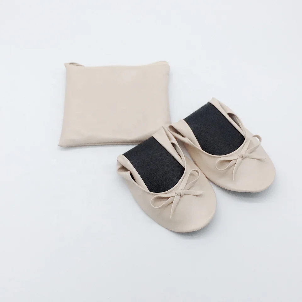 Cute flexible ladies ballet flats beige folding shoes fold up ballet after party dance shoes for wedding