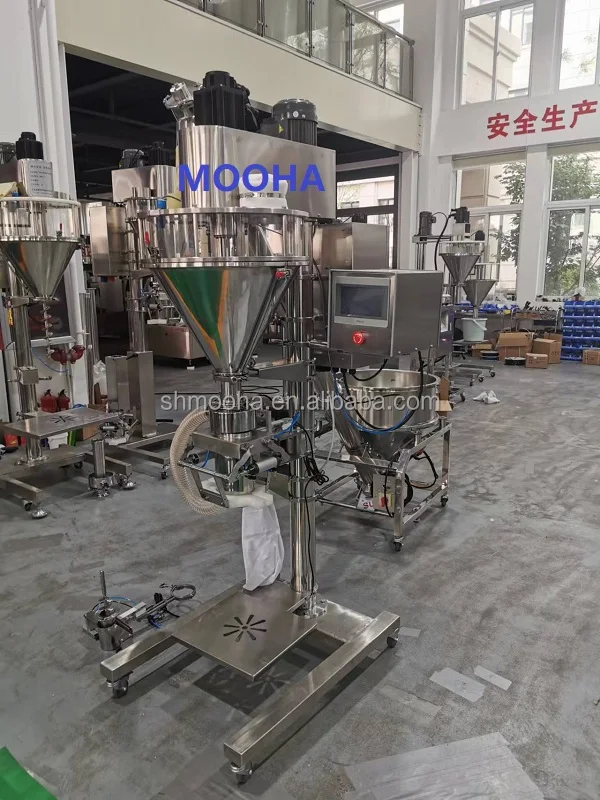 Flour Powder Bag Filling Machine SUS304 Auger Screw Filler Bakery Flour Starch Powder Weighing Filler With Clamp & Sealer