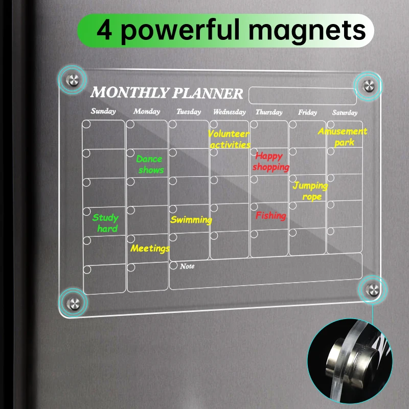 Factory direct advertising wall panel family essential weekly acrylic dry erase writing board with pen strap accessories