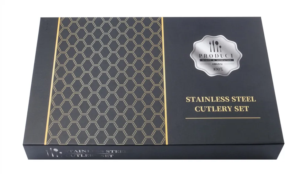 Set Peralatan Makan Emas Mawar,24 Buah Logo Kustom Kutek Cermin Ss304