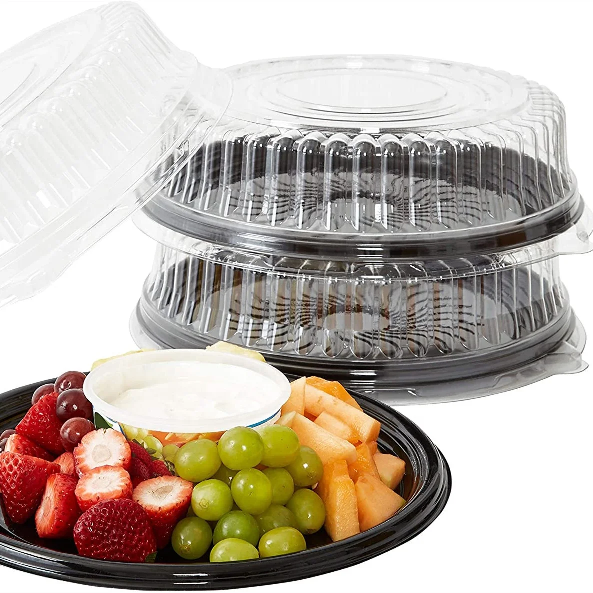 Wholesale 16 inch clear plastic dome lid round Catering Tray with lids Round plastic Cake Box with lids