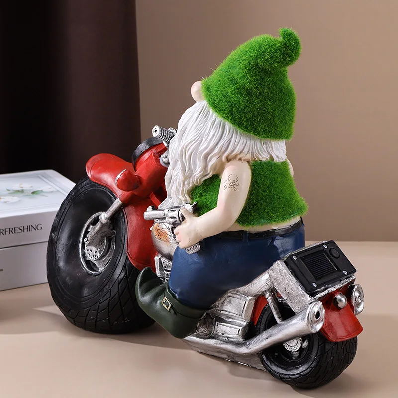 Cool Gnome Figurines Flocked Motorcycle Faceless Gnome for light for garden living room wall home room decor