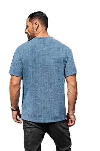 Оптовая продажа мужские рубашки Henley с коротким рукавом базовые летние футболки в рубчик Повседневные Топы пустым дизайном
