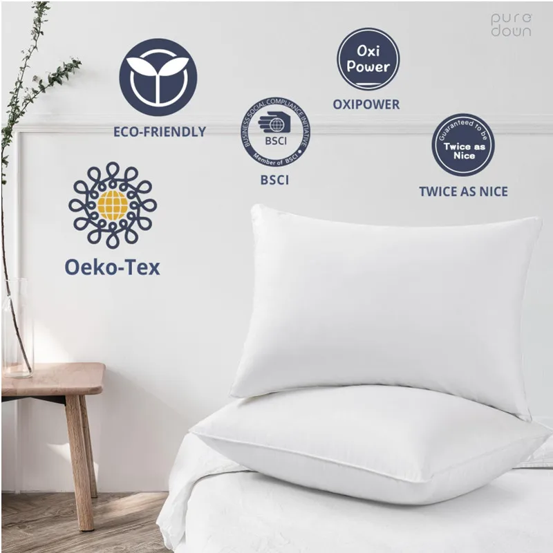 Goose Feathers and Down White Pillows with 100% Cotton Cover bed sleeping Standard Size duvet throw pillow cushion Set of 2