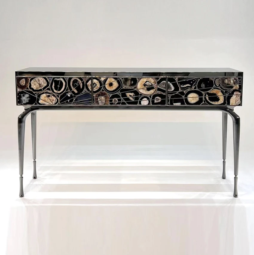 Luxury Stainless Steel entryway Console Living Room Drawer Console Table Natural Agate Corridor Console Table