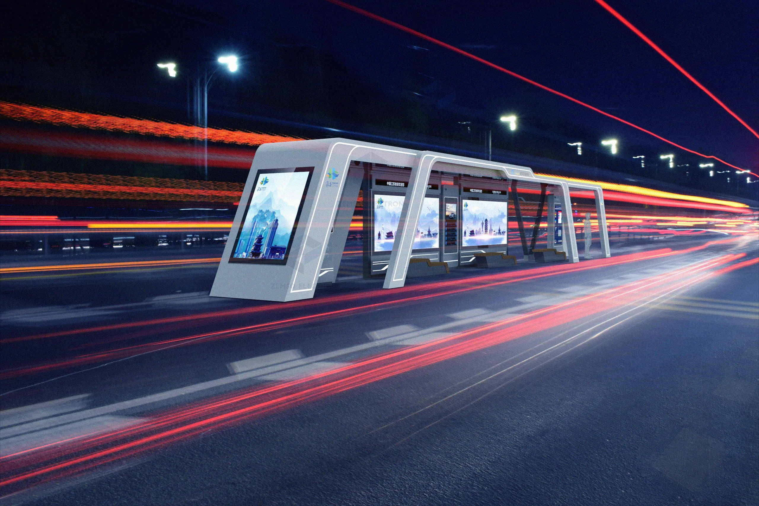 solar metal bus stop shelter design with light box/E-ink display/advertising display lcd